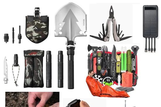 Een verzameling van verschillende multifunctionele gereedschappen en accessoires.